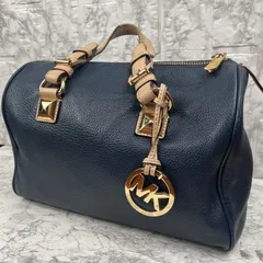 マイケルコース  ミニボストン　チャーム付き　ネイビー　ハンドバッグ　ゴールドチャーム　手提げ