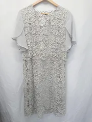 ◇ ⊂ ノーブランド レース フレンチスリーブ 膝下丈 フォーマル ドレス サイズ3XL ライトグレー レディース E  【1507100002914】