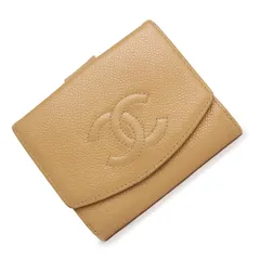 シャネル Wホック 二つ折り財布 キャビアスキン レザー ベージュ ゴールド金具 A13496 CHANEL（中古）