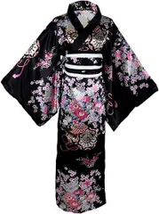 [yarui] レディース 花魁 コスプレ ロング 着物ドレス シフォン 桜 花柄 和風 浴衣 芸者 舞妓 仮装 コスチューム コスプレ衣装 帯付き 文化祭 演出服 コスチューム