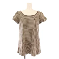 バーバリー ロンドン BURBERRY LONDON カットソー 半袖 Uネック ストレッチ ロゴ 刺繍 ボーダー柄 38 茶 ブラウン /BB