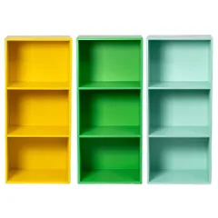 カラーボックス3段 　3個セット（イエロー/グリーン/ミントグリーン）本棚　カラフル　おもちゃ　教科書　絵本　子供部屋　家具　木製　３段　３個（イエロー１、グリーン１、ミント１）※※北海道・沖縄県・離島別途送料有・説明文をお読みください※※
