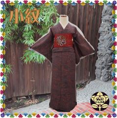 【小紋】蘇芳色に江戸の街並み模様の着物