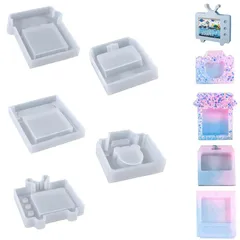 【在庫セール】シリコンモールド レジン型 流砂型 エポキシ樹脂 シェイカーモールド テレビ/看板/部屋/カメラ/ゲームカード 手作り DIY キーホルダー ペンダント ネックレス アクセサリー 牛乳パック形 再利用可能 5枚付き