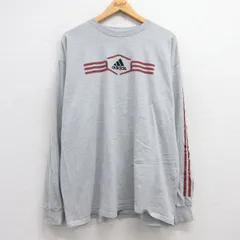 XL/古着 アディダス adidas 長袖 Tシャツ メンズ ワンポイントロゴ 大きいサイズ クルーネック グレー 霜降り 3本ライン 25jun27 中古