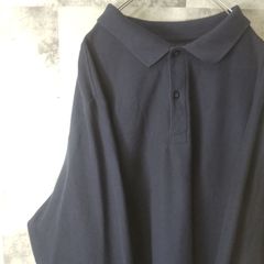 ビンテージ長袖ポロシャツ☆　USA古着　ネイビー　XL　オーバーサイズ　C26