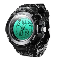 TEKMAGIC 水泳ダイバー腕時計10気圧防水 100メートルダイビング腕時計 ストップウォッチと目覚まし時計機能付き デュアルタイムゾ ーンの表示をサポート 12/24時間モードスイッチ LEDバックライト付き(W19-G)