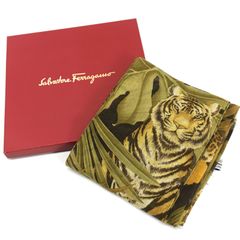 美品 Salvatore Ferragamo サルヴァトーレ フェラガモ ストール スカーフ ショール ヒョウ柄 虎 トラ柄 箱付き 24e菊TK