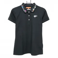 【超美品】ビームスゴルフ 半袖ポロシャツ 黒 襟ライン 花刺しゅう 日本製 レディース L ゴルフウェア BEAMS GOLF