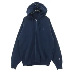 Champion チャンピオン ワンポイントロゴ 長袖 ジップパーカー L ネイビー メンズ 古着