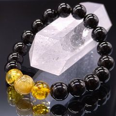 専門店オーダー極上品】ブラックルチル＆タイガーアイ金龍彫ブレス内径 