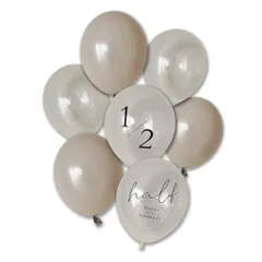 【★数量限定★】hpk shops ハーフバースデー バルーン くすみカラー 飾り 誕生日 風船 おうちスタジオ ６ヶ月 １／２ ナチュラル (クリアグレー)