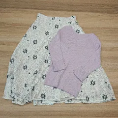 ◇ JILLSTUART ワンピース風 ニット パール レース ひざ丈 セットアップ上下 サイズS パープル/ホワイト系 レディース E 【1307120050212】