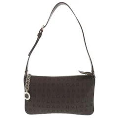 美品 ブルガリ ロゴマニア キャンバス レザー ブラウン アクセサリーポーチ ショルダーバッグ 0428 BVLGARI