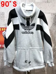 90'S アディダス ビッグロゴ プルオーバー フリース M-L adidas ビッグトレフォイル ハイネック モックネック