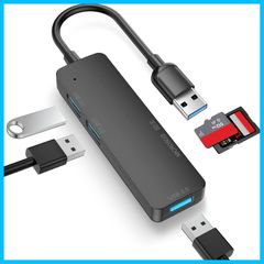 【人気商品】小型スリムのUSBアダプター USB3.0/2.0ポート LUONOCAN TF/SDカードリーダー バスパワー 増設マルチハブps3/4/5 3.0ハブ ぱそこんなど対応 USB ブラック(5IN1)