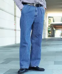 新品 未使用 JIGGYS SHOP(ジギーズショップ)ライトオンスデニムタックワイドパンツ 217822 ブリーチ