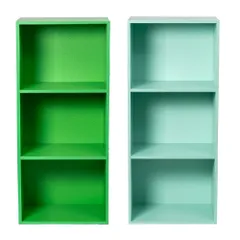 カラーボックス3段 　２個セット（グリーン&ミントグリーン）本棚　カラフル　おもちゃ　教科書　絵本　子供部屋　家具　木製　３段　２個（グリーン　１、ミント　１）※※北海道・沖縄県・離島別途送料有・説明文をお読みください※※