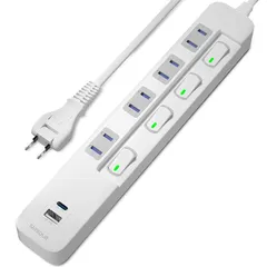 SAYBOUR USBタップ USB-C 1ポート USB-A 1ポート 差込口 4口 電源タップ 雷ガード コンセント 省エネ 個別スイッチ PSE認証済 (1m, ホワイト) 0