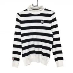 【美品】パーリーゲイツ タートルネックセーター 白×ダークネイビー ボーダー ニット レディース 1(M) ゴルフウェア PEARLY GATES