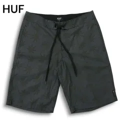 HUF ハフ 春夏 水陸両用★ リーフ総柄 ショーツ ショート パンツ Sz.30 メンズ 黒