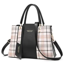 【数量限定】通勤バッグ 肩掛けバッグ カバン 斜めがけ チェック柄が可愛い2wayショルダーバッグ PUレザー レディースハンドバッグ reindeer] [White