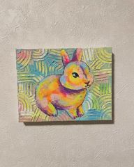 271 真作★油絵　油彩画　動物画　ウサギ　アート　現代アート　キャンバス
