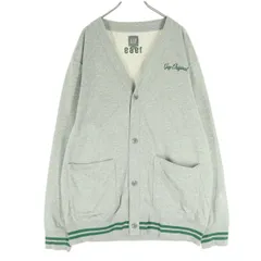 美品 GAP ギャップ ワンポイント 長袖 カーディガン M ライトグレー ロゴ刺繍 メンズ 古着