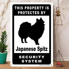 雑貨【Japanese Spitz/日本スピッツ】  Dog ドッグ  犬    メタルポスタ―　Security  セキュリティー 警告  ヤードサイン メタルプレート  ブリキ看板  -134