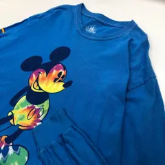 ディズニー ミッキーマウス タイダイ柄 ロンT 長袖 ブルー メンズL