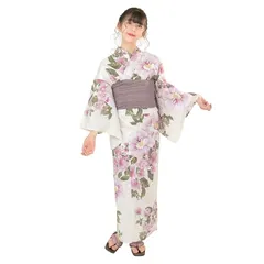 [KYOETSU] [キョウエツ] 浴衣セット 女の子 生成り 変わり織 5点セット(浴衣、兵児帯、下駄、腰紐) ジュニア ガールズ H (7.メロウモーブ, 150cm) 0