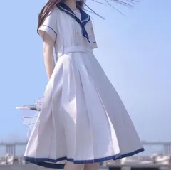 セーラー服 コスプレ 地雷系 ハロウィン 夏服 レディース かわいい 韓国 リボン 白 コン セットアップ セーラー襟 春 白いワンピース 夏 秋