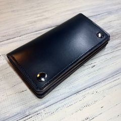 【トラッカーウォレット ロング】 3層 ブラック　茶芯　シルバー