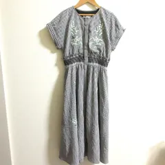 美品 Chesty チェスティ すずらん刺繍 ギンガムチェック柄 半袖 ロング シャツワンピース サイズ0 ブラック系 レディース 古着 中古 USED