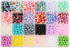 【在庫セール】手作り用品 丸玉 DIY用 ビーズ ラウンド 手作りアクササリー ガラスビーズ 手作り 両穴しカラーパール 6mm 素材 24色パールビーズ 約1680個… BetterJonny