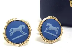 ■美品■ WEDGWOOD ウェッジウッド ジャスパー カフスボタン カフリンクス アクセサリー ゴールド系×ブルー系 DK0902のサムネイル