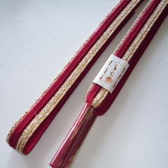帯締め　赤金　絹　手組み