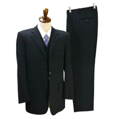 Les Mues 3ピース 3つボタン シングルスーツ 袖口4つボタン Y7 L ダークグレー ストライプ ツータック 春秋冬 401305  5NF039 【送料無料】【中古】【メンズビジネス】202506