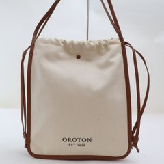 2507-2 オロトン ショルダーバッグ OROTON キャンバス×レザー製 アイボリー×ブラウン