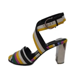 FERRAGAMO/SalvatoreFerragamo(サルバトーレフェラガモ) サンダル 4 1/2 レディース - 黒×白×マルチ ボーダー/アウトソール張替済 レザー