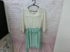 【TAKA48-56】△LD prime エルディープライム 七分袖ワンピース 花柄 サイズ38 レース リボン