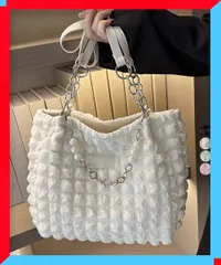 新品 ポップコーン トートバッグ レディース ワッフル風 可愛い 春夏秋冬 チェーンショルダー 大きめ ママバッグ 【送料無料】