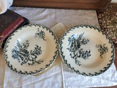 フランス アンティーク　ジアン　GIEN Chardons　模様付き　　陶器　　1900年　深皿　美品　2枚セット