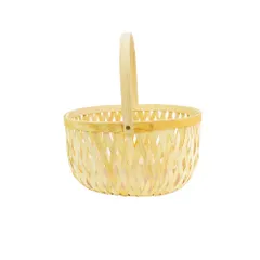 身竹製透かし編みかご ディスプレイバスケット 持ち手有 丸