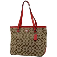 コーチ COACH シグネチャー トートバッグ ハンドバッグ 肩掛け ショルダーバッグ トートバッグ キャンバス ベージュ レッド F36375 レディース 【中古】