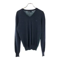 フレッドペリー ウール 長袖 Vネック セーター S ネイビー×グリーン FRED PERRY ニット レディース