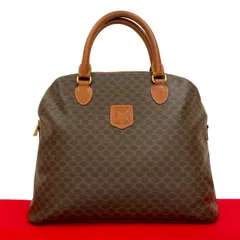極 美品 CELINE セリーヌ ヴィンテージ マカダム ブラゾン 柄 トリオンフ ロゴ レザー 本革 ハンドバッグ ボストンバッグ ブラウン  013-7