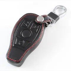 Benz ベンツ キーホルダー 本革 キーケース ブラックレザー×レッドステッチ 送料無料 A B C S GLK GLA GLS SLK CLK ML など 専用設計 レザー キーカバー【カー用品のお店BeeTech】車用品 カーアクセサリー おしゃれ 女性