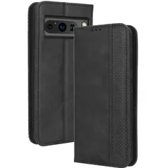 Google Pixel 8 Pro ケース 手帳 ピクセル8プロ  チェック柄 合革 レトロ 手帳 ケース 【Color】 ブラックのサムネイル