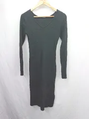 ◇ ⊇ ROYAL PARTY ロイヤルパーティー リブニット 長袖 ひざ下丈 ワンピース サイズFS ブラック レディース E  【1506130004592】